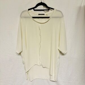 Tahari White Blouse high low short sleeves flowy soft Size‎ XL Boat neck